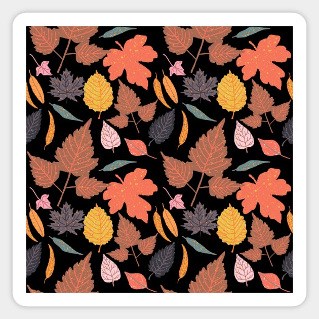 Leaves on Black Sticker by MollyFergusonArt